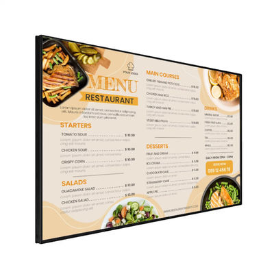 Affichage publicitaire LCD intérieur Lecteur d'affichage numérique Pour les tableaux de menus numériques des restaurants